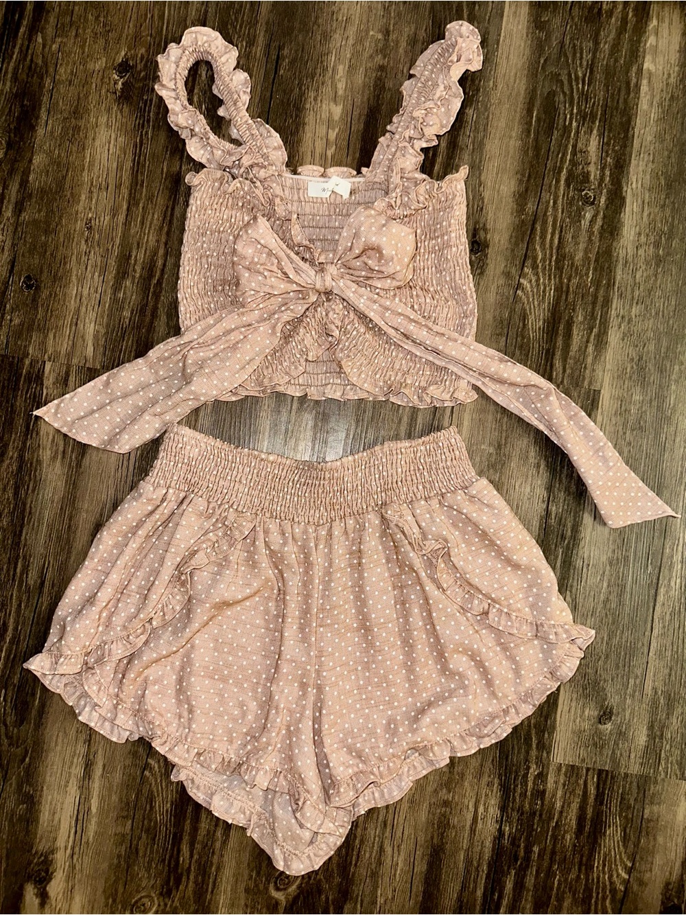 Mustard Seed Polka Dot Ruffle Tie-Front Crop & Shorts Set